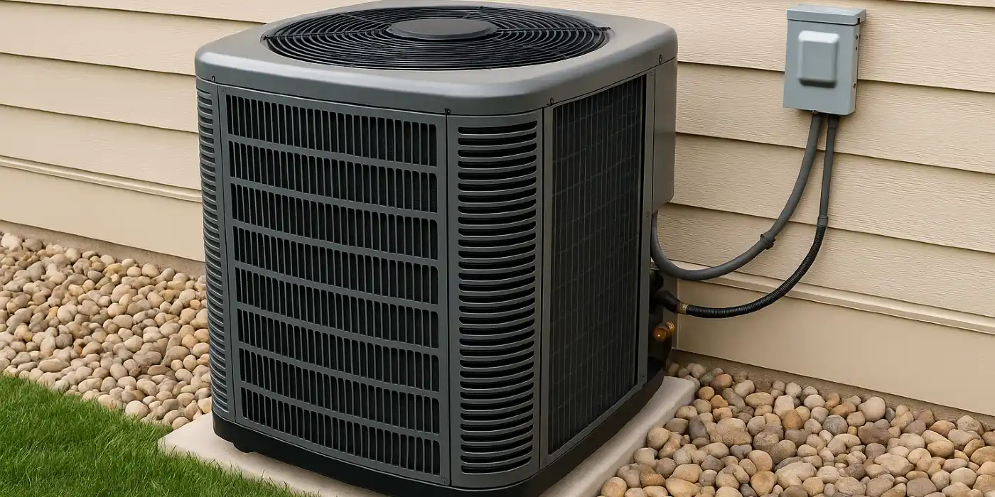 a brand new AC unit outside on a concrete slab from Houston Air Conditioning Repair in Houston, TX - Air Conditioning Diagnosis a brand new AC unit outside on a concrete slab from Houston Air Conditioning Repair in Houston, TX - Air Conditioning Diagnosis