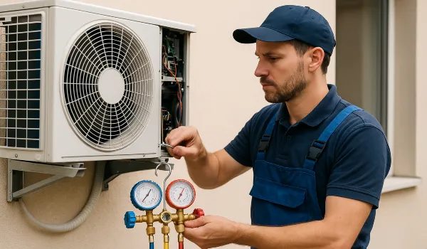 a male technician checking an ac unit from Houston Air Conditioning Repair - Houston, TX a male technician checking an ac unit from Houston Air Conditioning Repair - Houston, TX