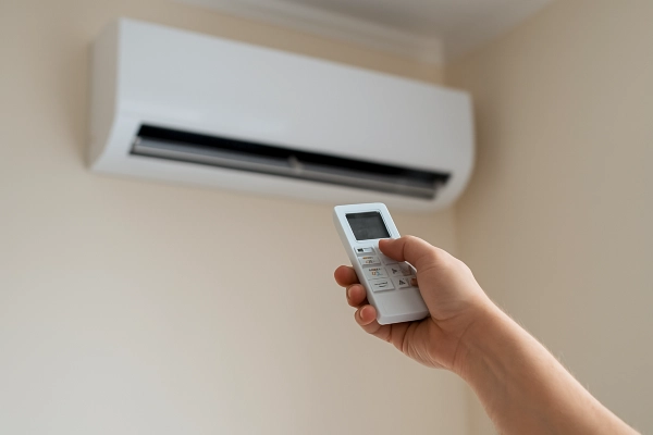 the hand of a person using an AC control remote to adjust the temperature from Houston Air Conditioning Repair in Katy, TX - Katy TX